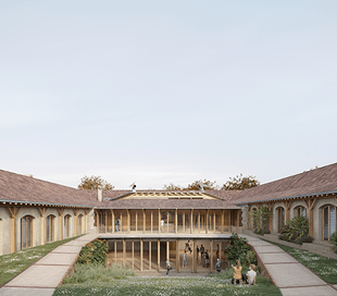 Rénovation biomimétique de l'ancien mess des officiers pour le conservatoire de senlis, vue intérieur de la cours