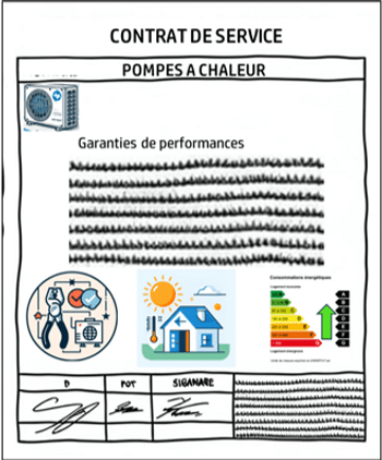 Image vectorielle qui représente un contrait de service pour les pompes à chaleur